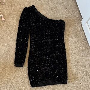 One-Shoulder Black Sequin Dress